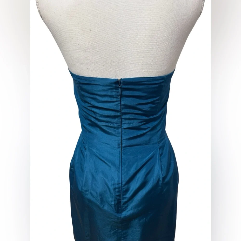 Vintage J Crew Silk Taffeta Bow Monde Strapless Classic Formal Mini Dress Blue 2